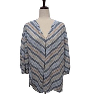 Caslon Linen Blend V-neck Top Stripes Blue And Neutral Color Size 1X